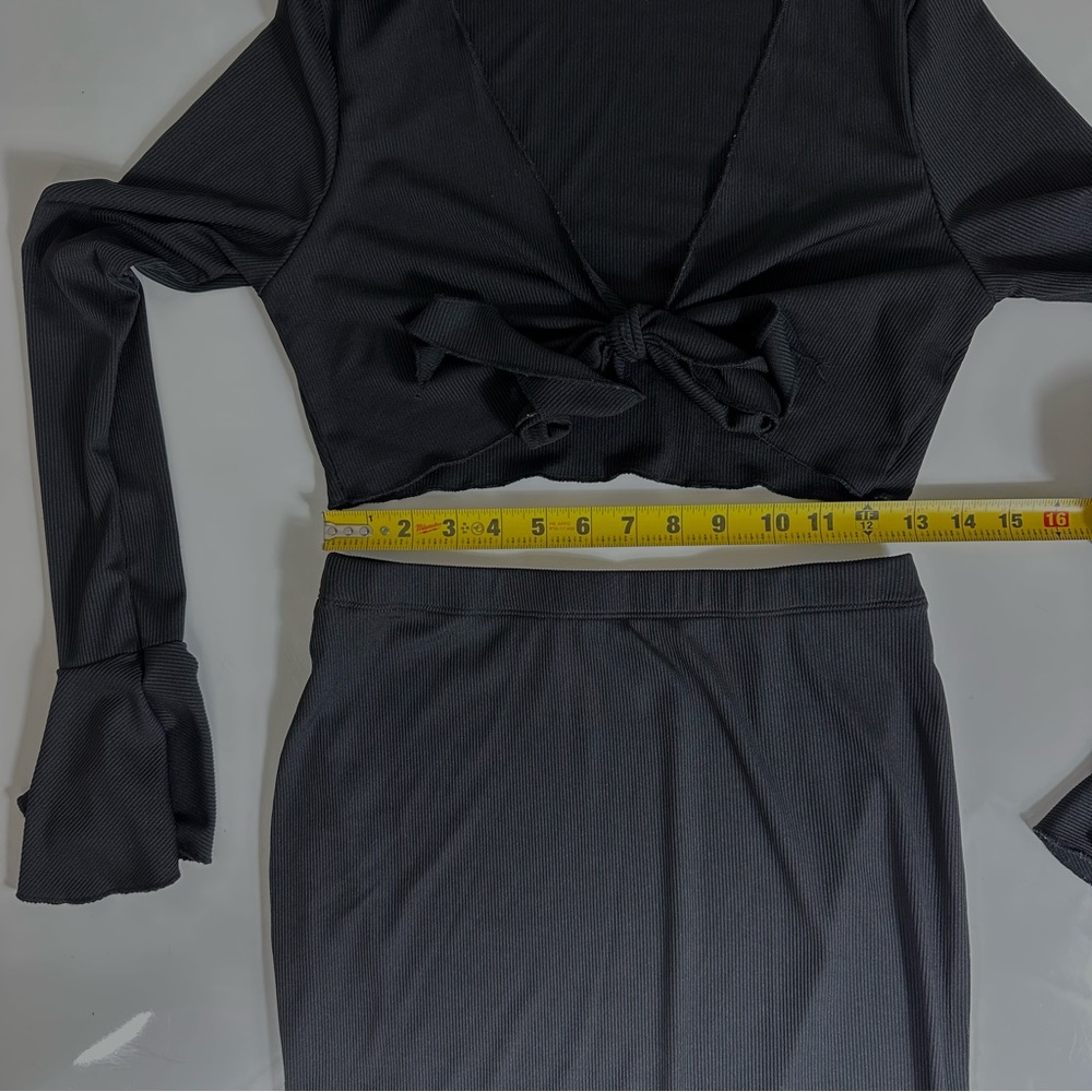 2 PC matching set SOLID BLACK MINI SKIRT and MATCHING TIE FRONT CROPPED TOP M - Picture 11 of 12